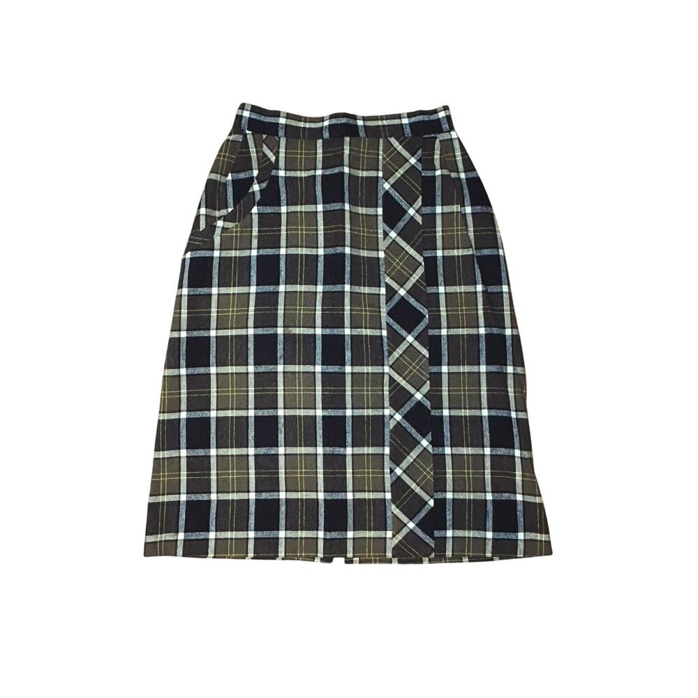 VTG 50s Graff Brown Plaid Wiggle XS Skirt Retro Preppy Dark Academia Twee Casual